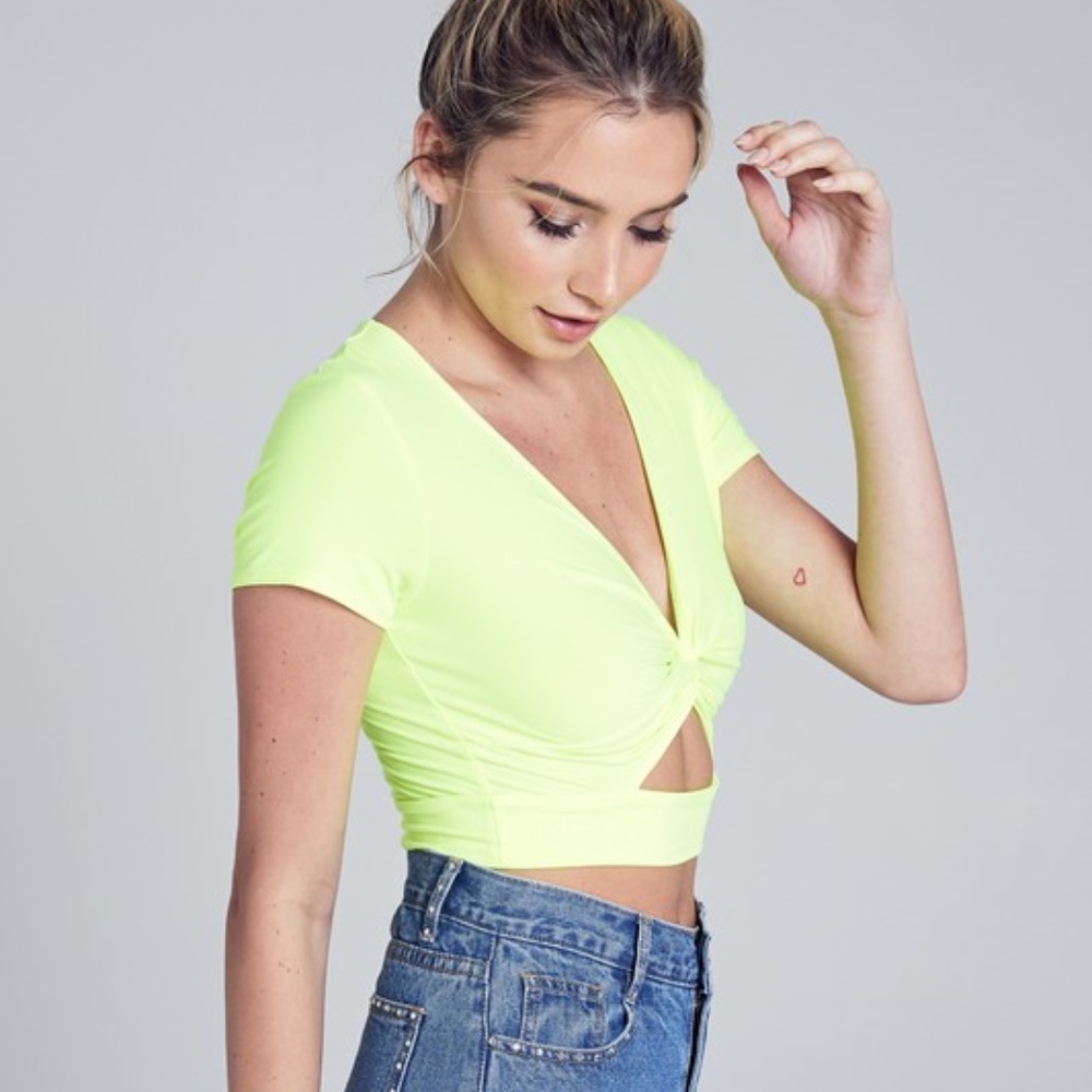 Fashion, Casual, Day to Night, Cut out, bright yellow, short sleeve, summer top - Picture 8 of 10